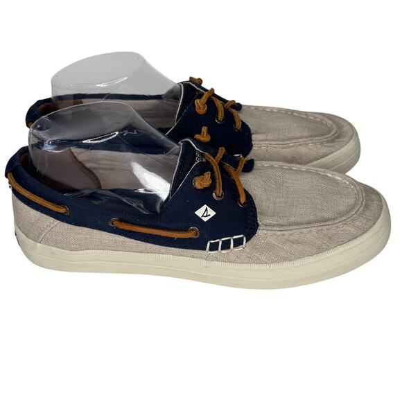 Sperry Shoes - Sperry Boat Shoes Womens 10M Beige Blue Top Sider Classic Lace Up‎ Casual Loafer